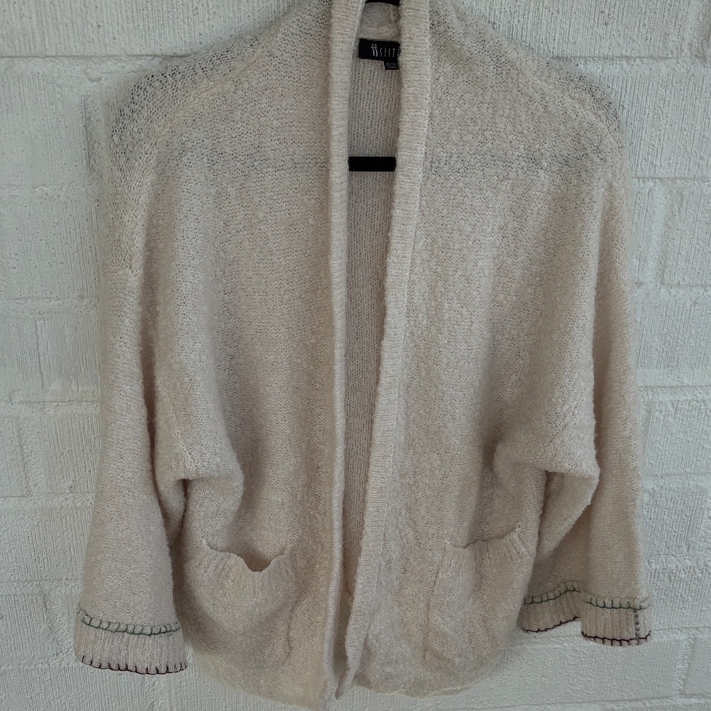 ii sisters Wool Knit Cream Open-Front Holiday Cardigan sz S/M